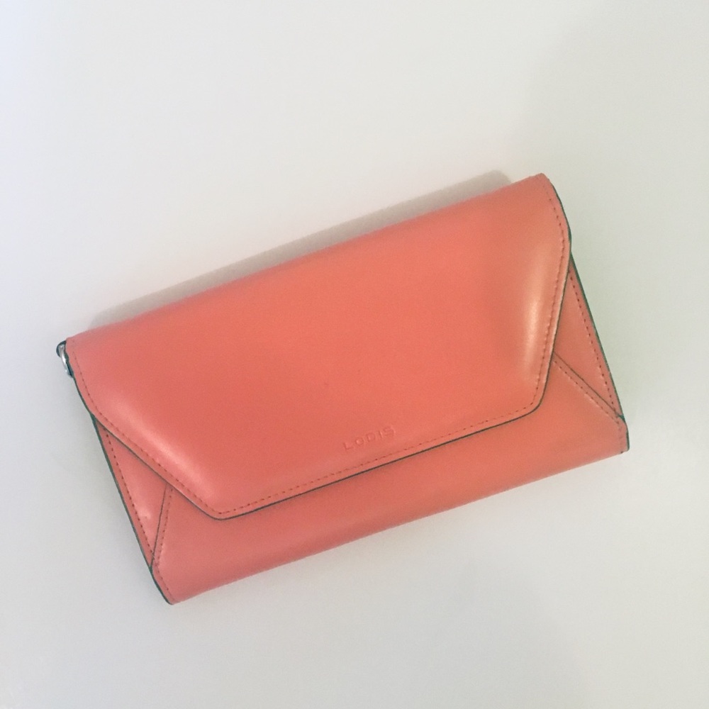 Lodis Audrey Checkbook Clutch Orange and Green